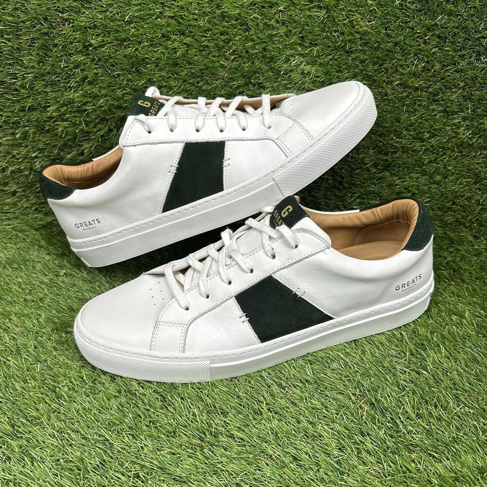 Greats Brooklyn Royale 2.0 Shoes Sneakers Men Size 14 White Leather Green Suede